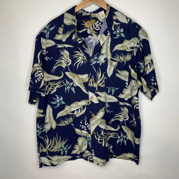 Silk Blue Green Tropical Print Hawaiian Shirt Sz XL - Picture 2 of 4